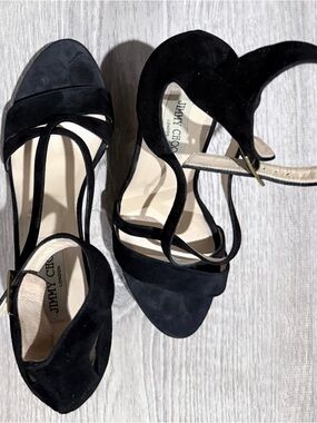 Jimmy Choo Black Suede Strappy Ankle-Heel Sandals